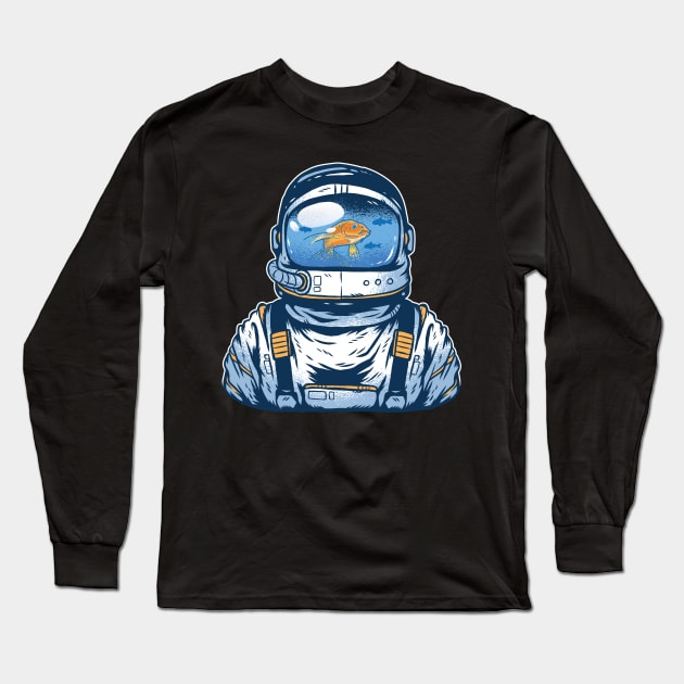 Astronaut with Fish Long Sleeve T-Shirt by EarlAdrian